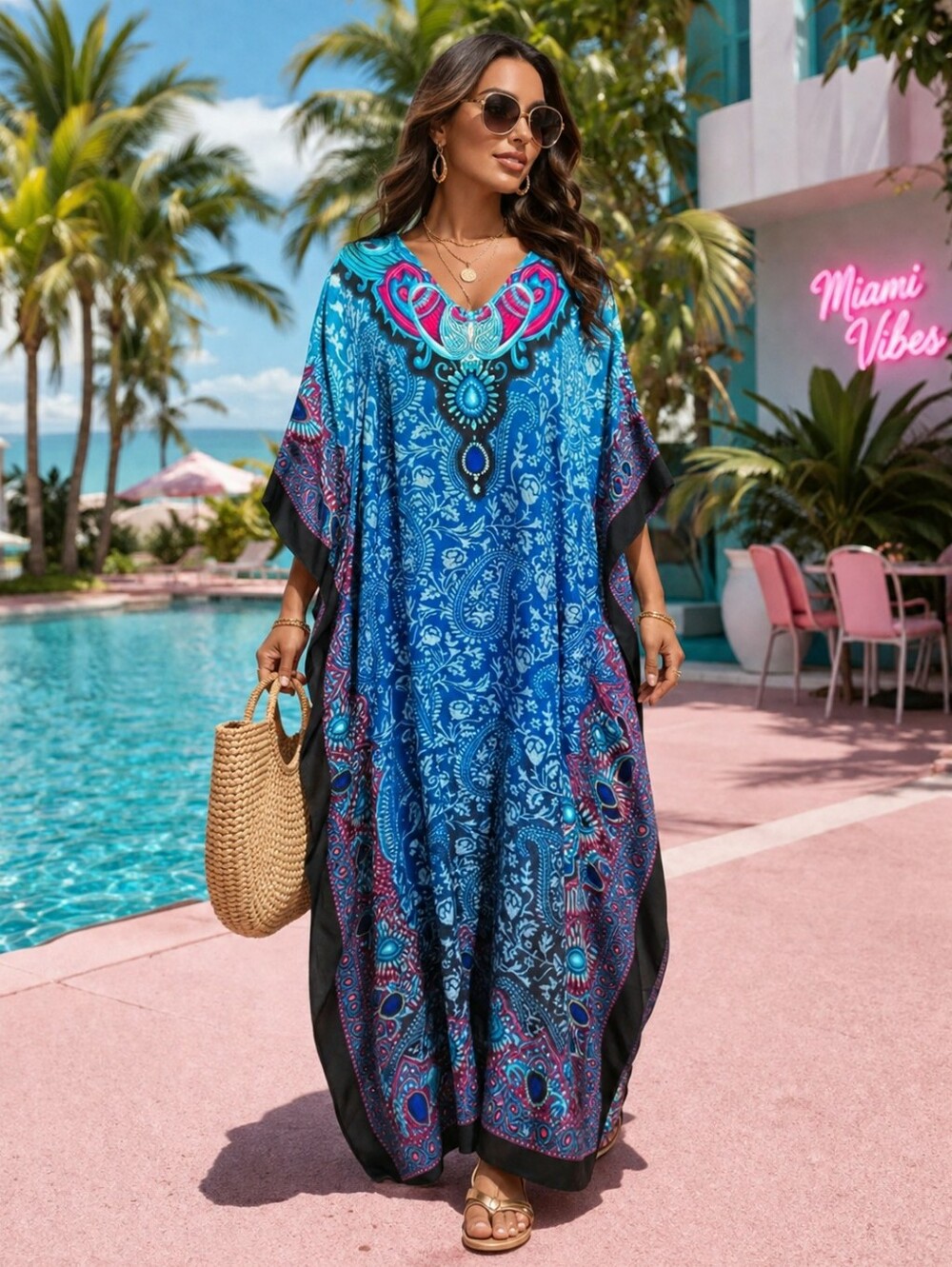 Kaftan Maxi Dress V Neck Swimsuit Coverup 💙 NWT